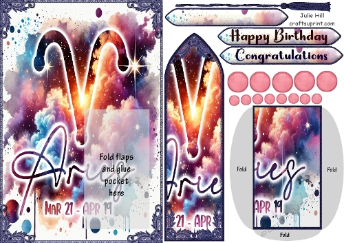 Zodiac Aries symbol bookmark keepsake card