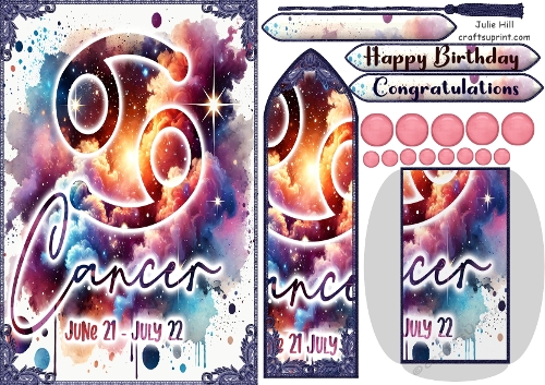 Zodiac Cancer symbol bookmark keepsake card