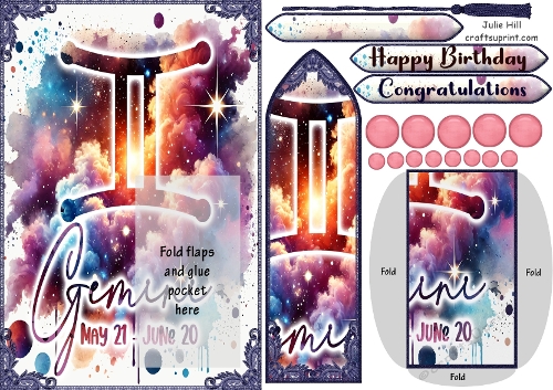 Zodiac Gemini symbol bookmark keepsake card