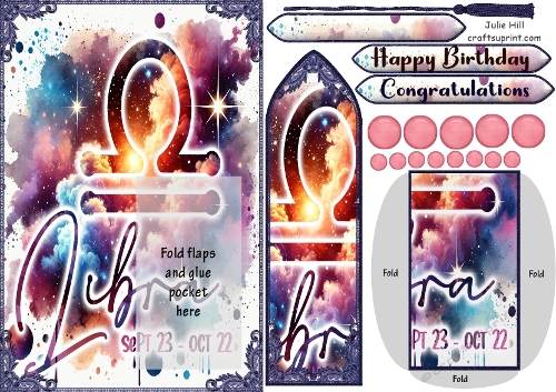Zodiac Libra symbol bookmark keepsake card