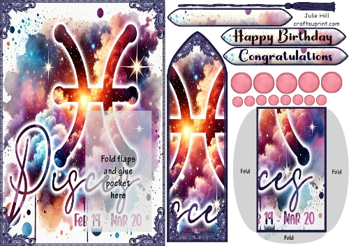 Zodiac Pisces symbol bookmark keepsake card