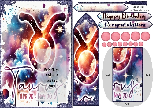 Zodiac Taurus symbol bookmark keepsake card