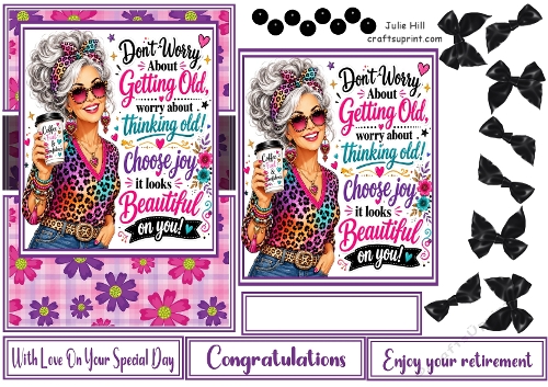 Grey hair lady getting old choose joy quick card front