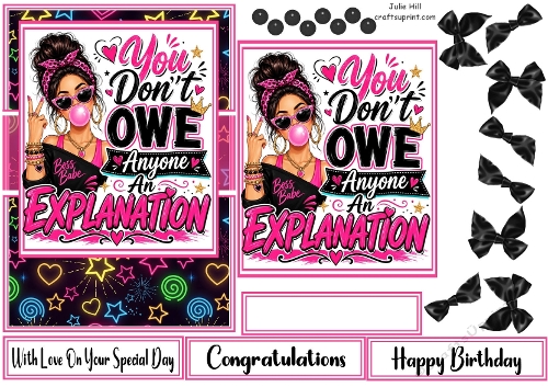 Sassy no explanation bubblegum quick card front