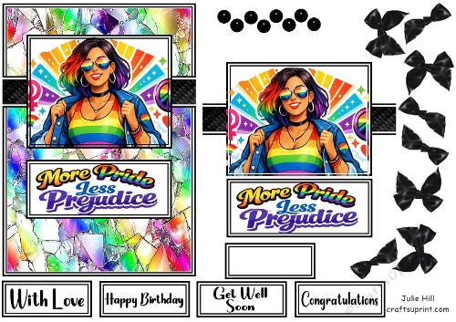 More pride less prejudice lgbtq+ quick card front