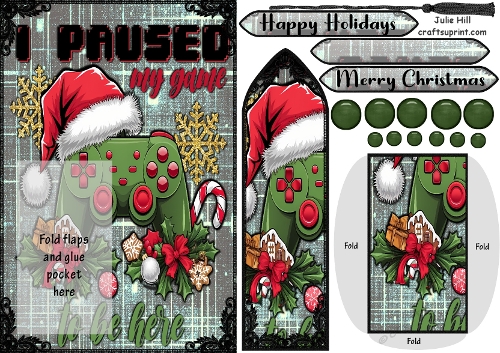 Christmas gaming paused bookmark card