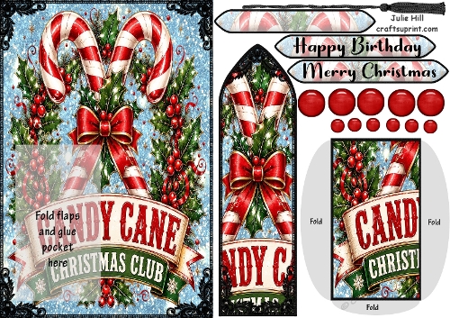 Christmas club candy cane bookmark card