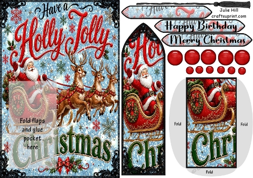 Christmas holly jolly Santa bookmark card