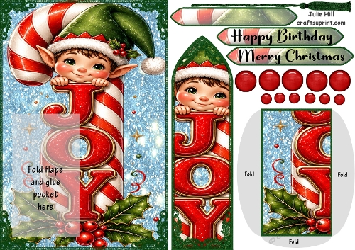 Christmas joy elf bookmark card