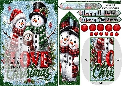 Christmas love snowman family bookmark card