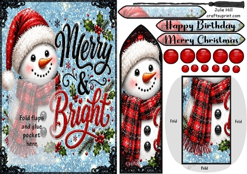Christmas merry and bright snowman bookmark card