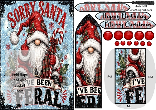 Christmas sorry Santa finger flip bookmark card