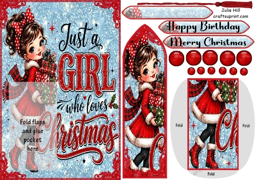 Christmas vintage girl bookmark card