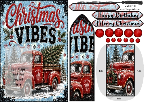 Christmas vibes red truck bookmark card