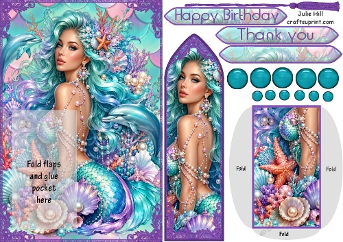 Mermaid pearls birthday bookmark card