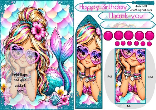 Sassy cute mermaid birthday bookmark card