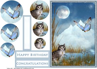 Garden Long Haired Cat and Butterfly Pyramid Card