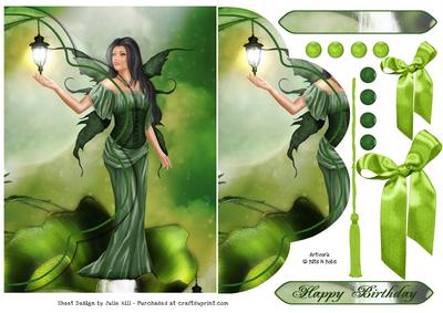 Natalie Green Fairy Envelope Card with Embellishments