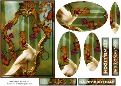 Vintage Bird Frame Oval Pyramid Card Sheet