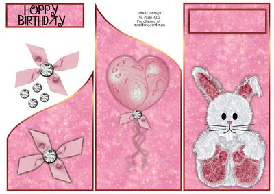 Hoppy Birthday Fluffy Girl Rabbit Cascade Card Sheet