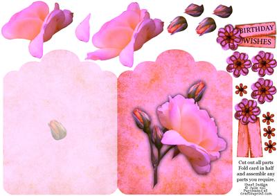 Pink Rose Top Scallop Decoupage Card Sheet