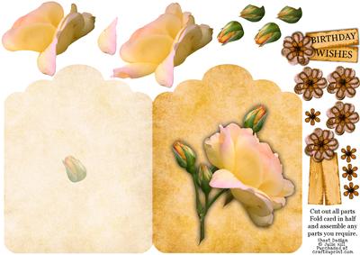 Peach Rose Top Scallop Decoupage Card Sheet