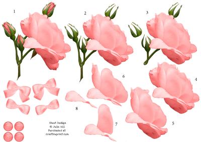 Salmon Pink Rose 3D Decoupage Sheet