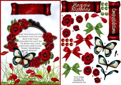 Butterfly and Roses Decoupage Card Sheet