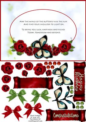 Butterfly and Roses Oval Frame Decoupage Card Sheet