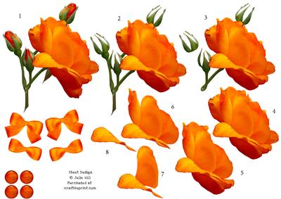 Burnt Orange Rose 3D Decoupage Sheet