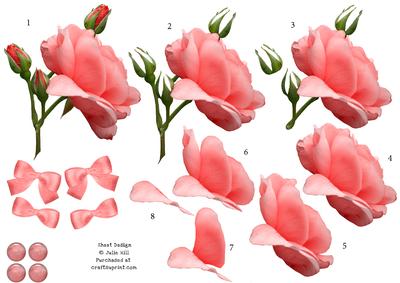 Coral Rose 3D Decoupage Sheet