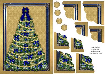 Blue and Gold Christmas Scallop Corner Stacker Card