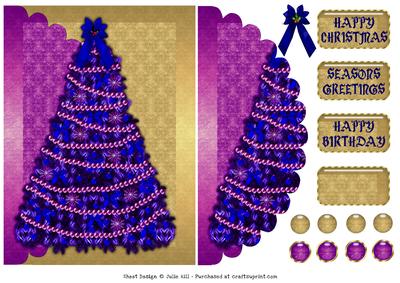 Blue Purple and Gold Christmas Tree Envelop Card