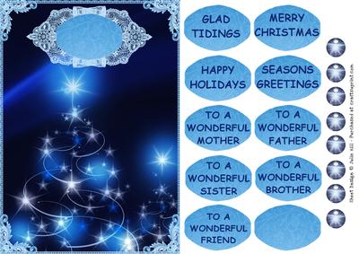 Christmas Tree Blue and Lace Quick Card Sheet