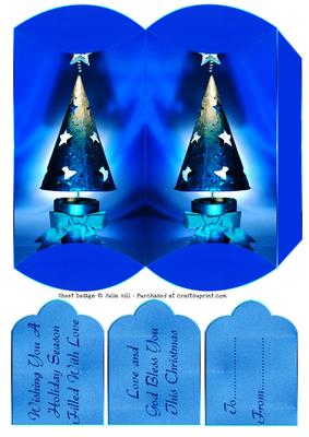 Blue Christmas Tree Pillow Box and Gift Tags
