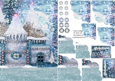 Winter Christmas Scene with Corner Pyramid Scallops