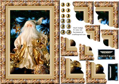 Gold Santa in Frame with Corner Pyramid Scallops