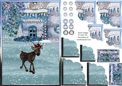 Reindeer Christmas Scene with Corner Pyramid Scallops