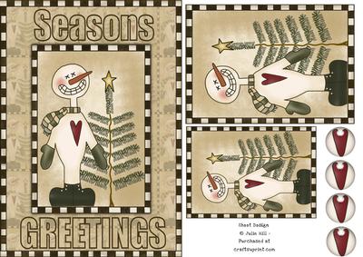 Seasons Greetings Primitive Snowman