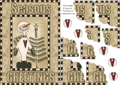 Seasons Greetings Primitive Snowman Corner Stacker