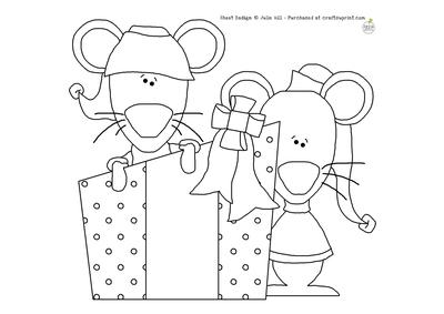 Christmas Present Mice Digital Stamp