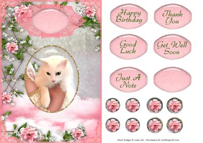 White Cat and Roses Quick Card Front