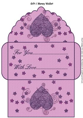 Deep Pink on Pink Heart Gift Money Wallet