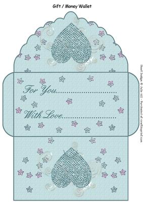 Teal Heart on Teal Gift Money Wallet