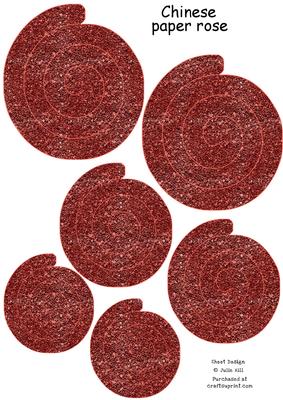 Deep Red Glitter Chinese Paper Roses Sheet