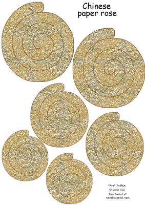 Gold Glitter Chinese Paper Roses Sheet