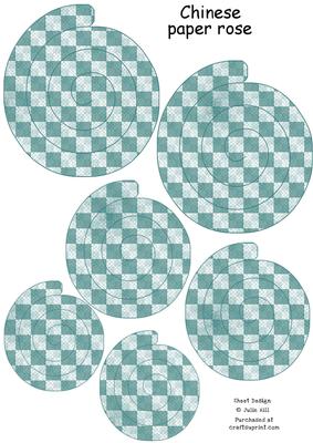 Teal and White Squares Chinese Paper Roses Sheet
