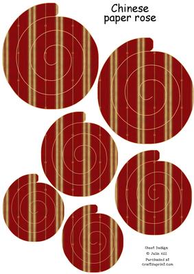 Red and Gold Christmas Stripes Chinese Paper Roses Sheet