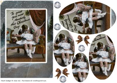 Vintage Christmas Greeting Oval Pyramid Card Sheet