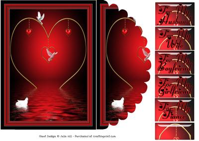 Valentine Gold Heart and Doves Mock Envelope Card Sheet